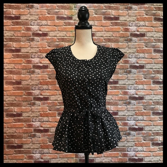 LC Lauren Conrad Tops - LC Lauren Conrad Polka Dot Beaded Peplum Blouse